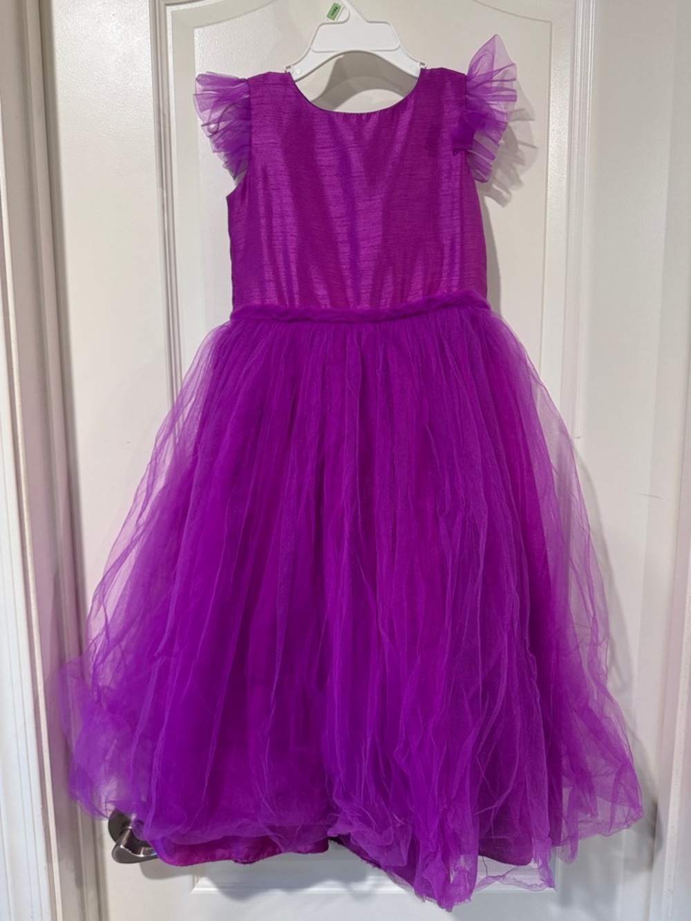 Girls' Violet Tulle Party Dress with Flutter Sleeves / AA65